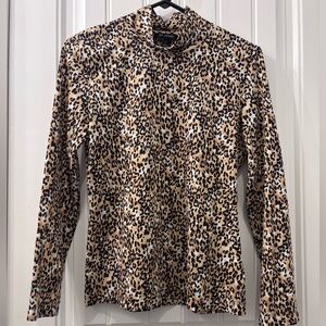 St. John Leopard-Print Long Sleeve Tee in Tan and Black